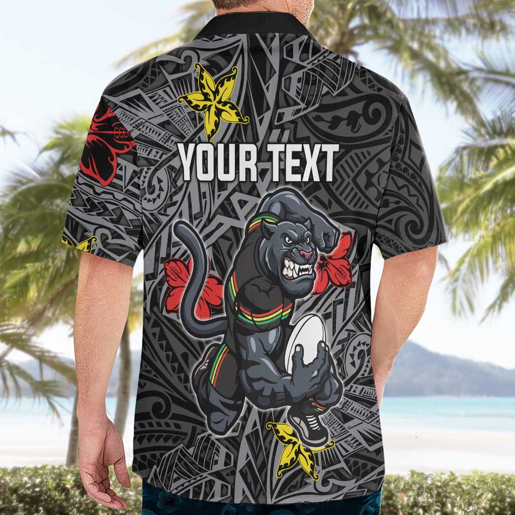 Personalised Penrith Panthers Hawaiian Shirt Polynesian Tribal Pattern With Rugby Panther Mascot Art