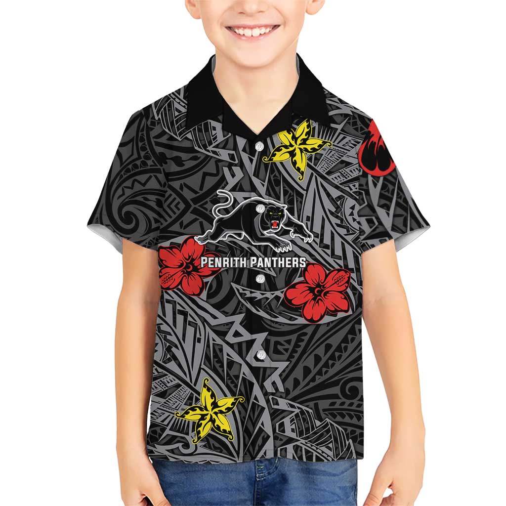 Personalised Penrith Panthers Hawaiian Shirt Polynesian Tribal Pattern With Rugby Panther Mascot Art