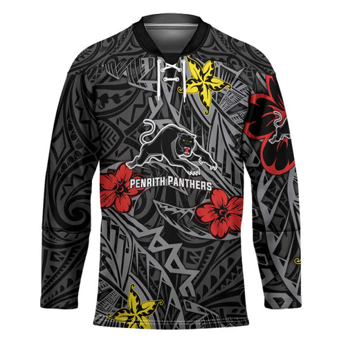 Personalised Penrith Panthers Hockey Jersey Polynesian Tribal Pattern With Rugby Panther Mascot Art