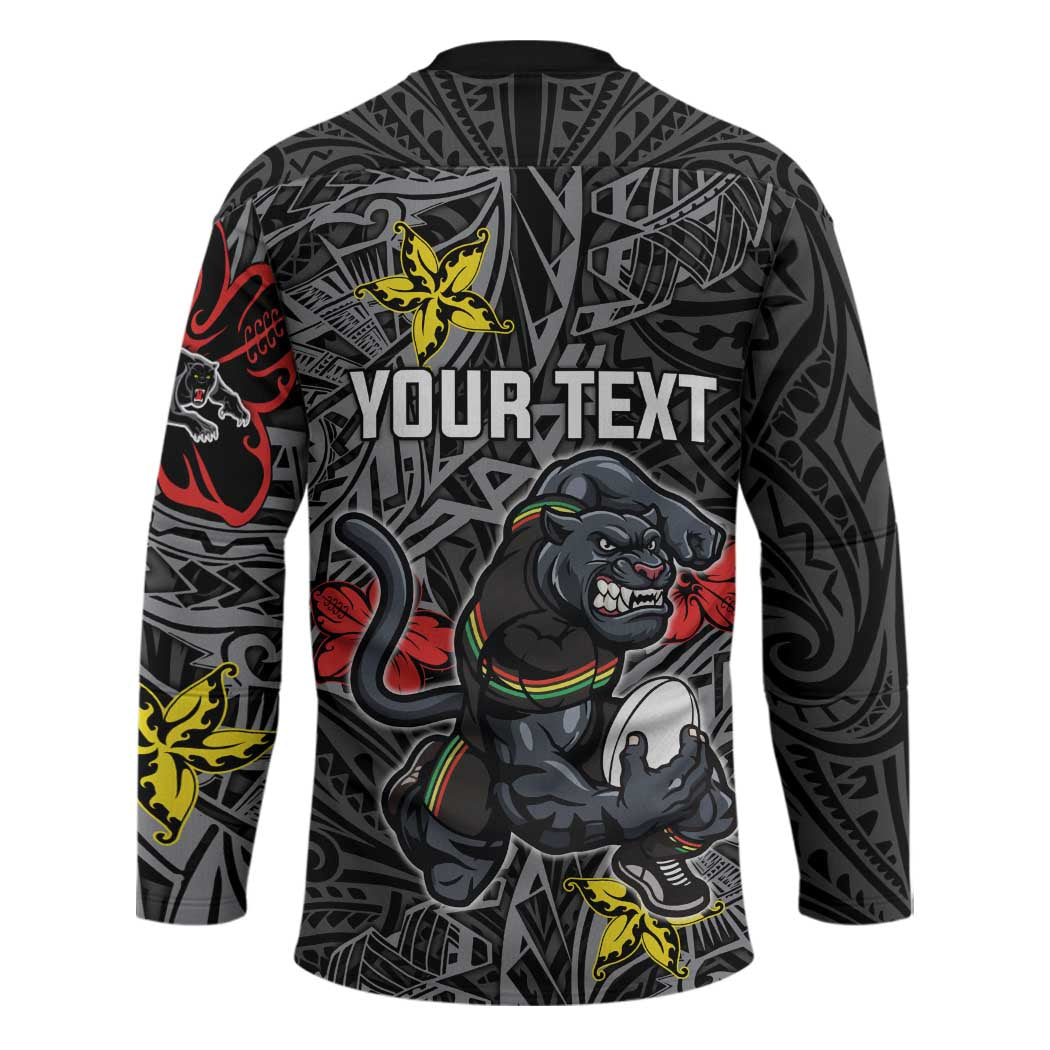 Personalised Penrith Panthers Hockey Jersey Polynesian Tribal Pattern With Rugby Panther Mascot Art