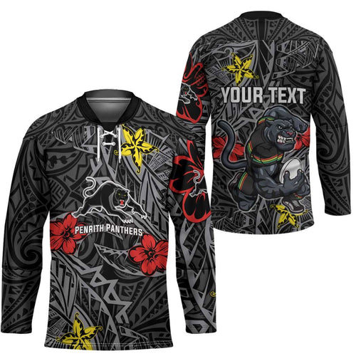 Personalised Penrith Panthers Hockey Jersey Polynesian Tribal Pattern With Rugby Panther Mascot Art