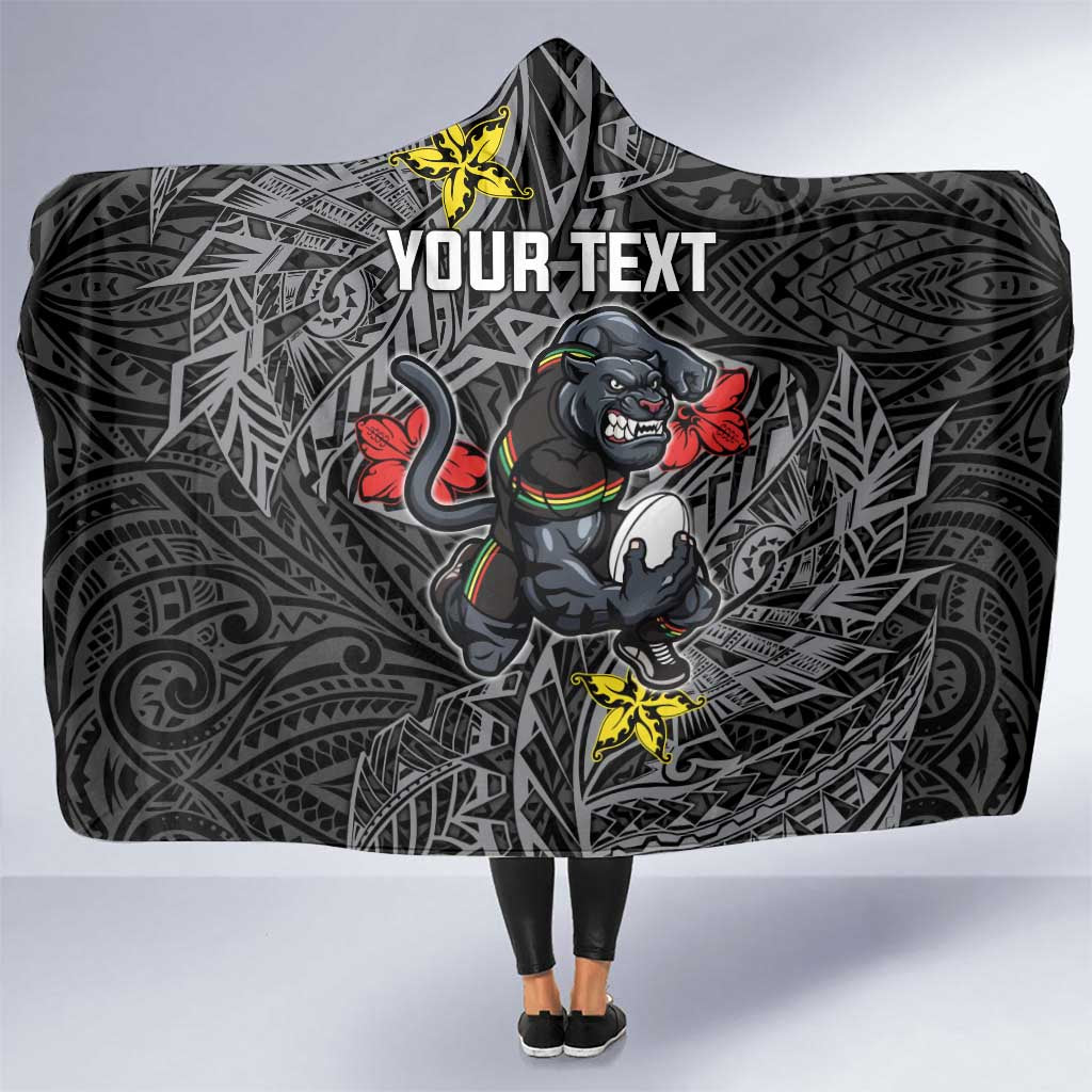 Personalised Penrith Panthers Hooded Blanket Polynesian Tribal Pattern With Rugby Panther Mascot Art