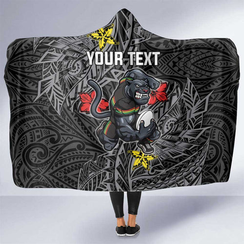 Personalised Penrith Panthers Hooded Blanket Polynesian Tribal Pattern With Rugby Panther Mascot Art