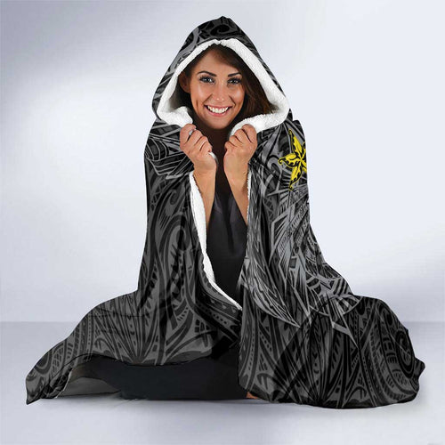 Personalised Penrith Panthers Hooded Blanket Polynesian Tribal Pattern With Rugby Panther Mascot Art