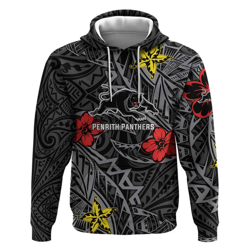 Personalised Penrith Panthers Hoodie Polynesian Tribal Pattern With Rugby Panther Mascot Art