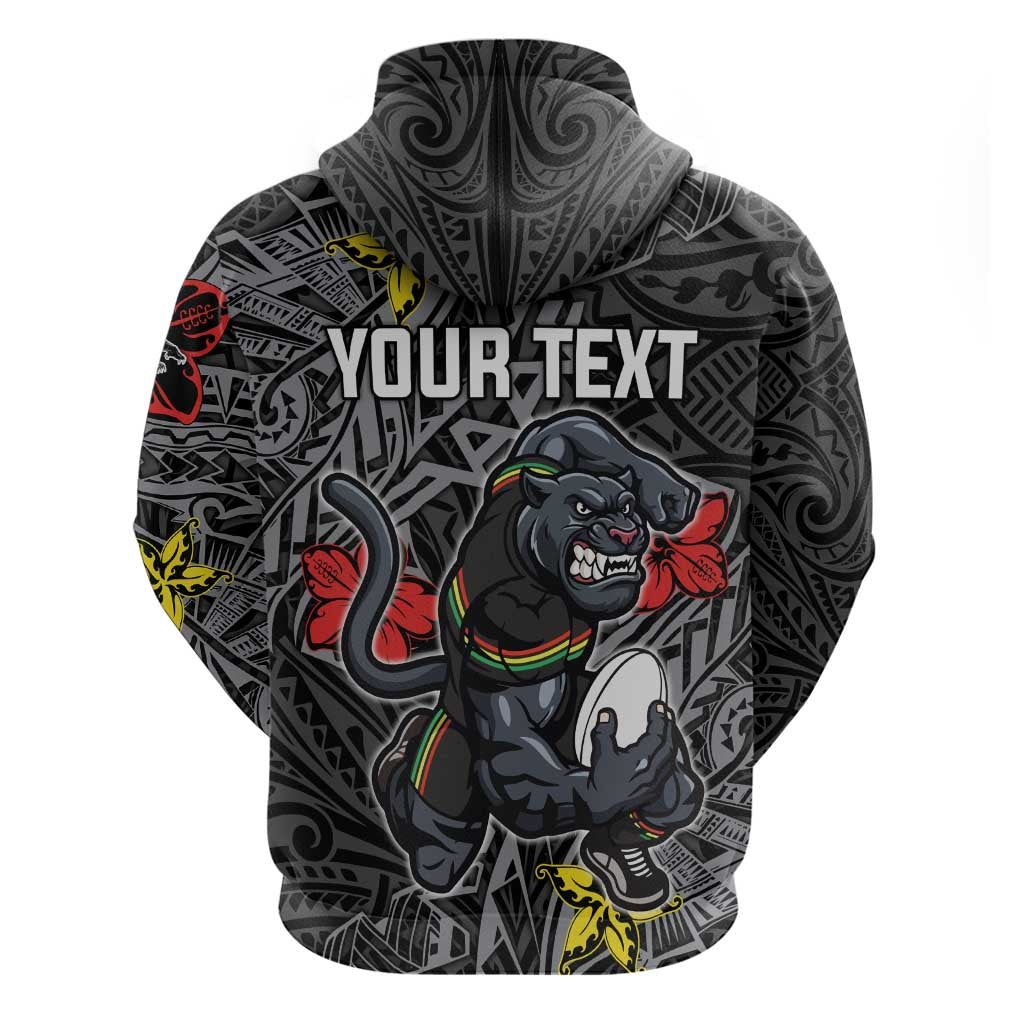 Personalised Penrith Panthers Hoodie Polynesian Tribal Pattern With Rugby Panther Mascot Art