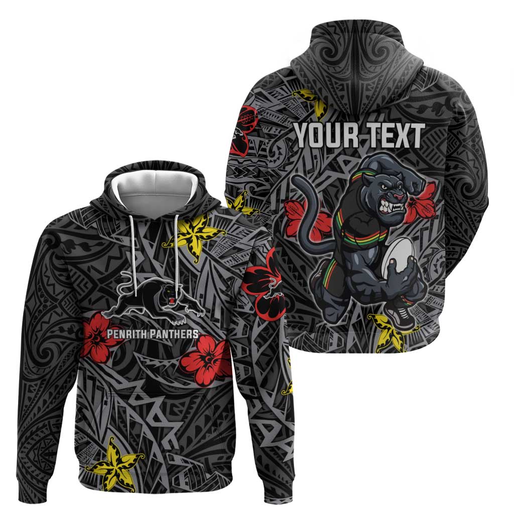 Personalised Penrith Panthers Hoodie Polynesian Tribal Pattern With Rugby Panther Mascot Art