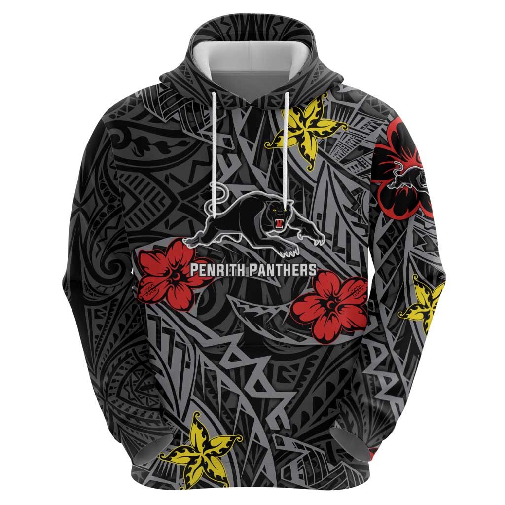 Personalised Penrith Panthers Hoodie Polynesian Tribal Pattern With Rugby Panther Mascot Art