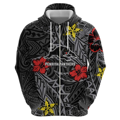 Personalised Penrith Panthers Hoodie Polynesian Tribal Pattern With Rugby Panther Mascot Art