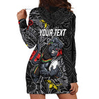 Personalised Penrith Panthers Hoodie Dress Polynesian Tribal Pattern With Rugby Panther Mascot Art