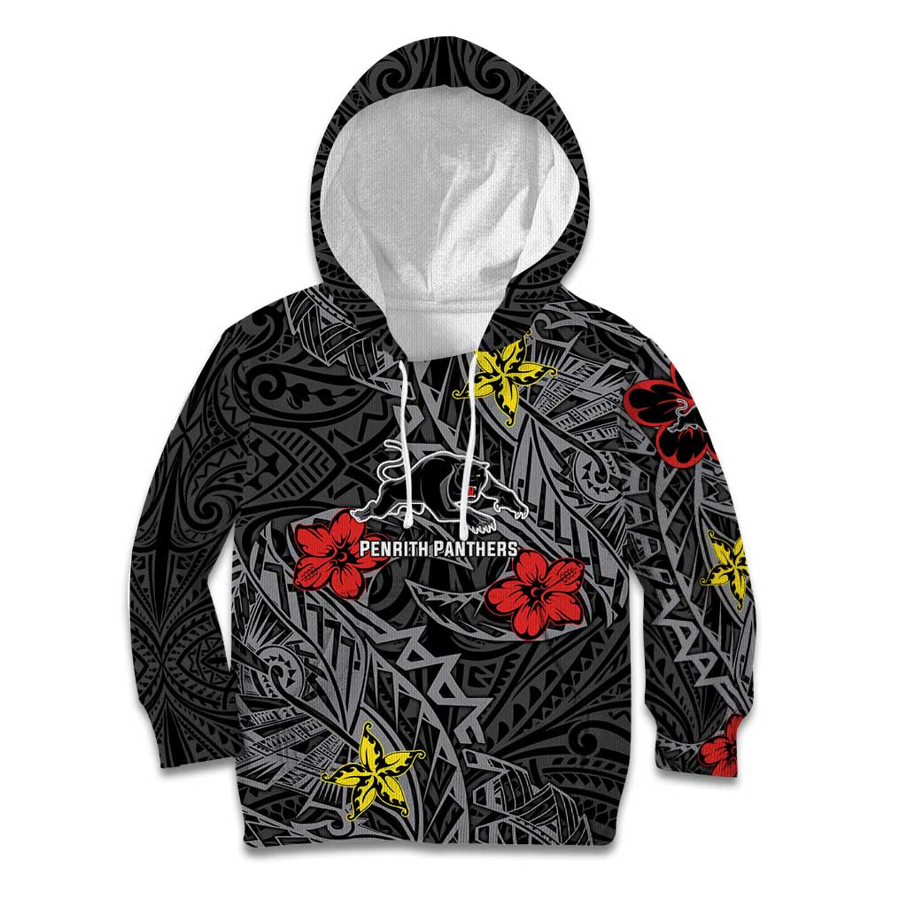 Personalised Penrith Panthers Kid Hoodie Polynesian Tribal Pattern With Rugby Panther Mascot Art