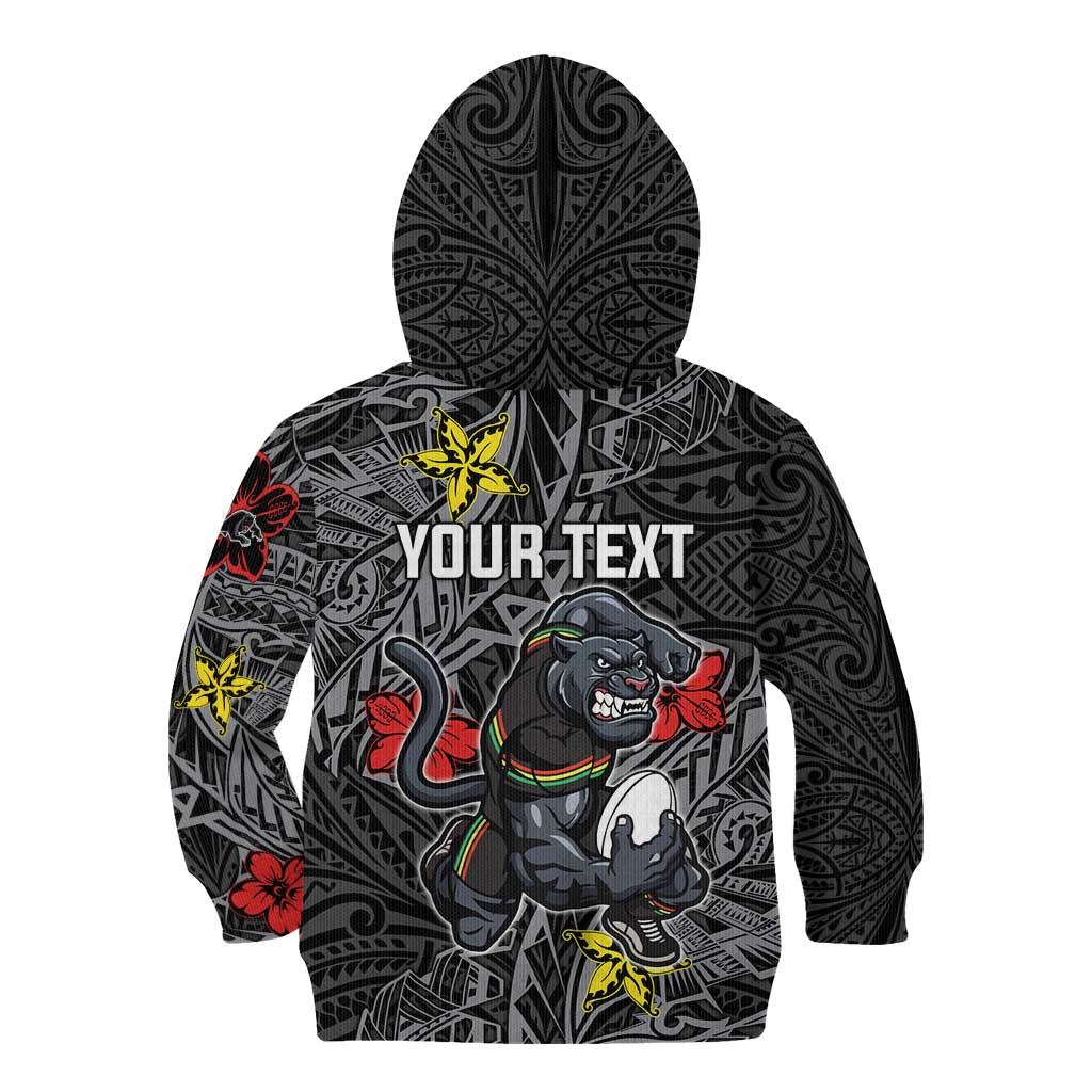 Personalised Penrith Panthers Kid Hoodie Polynesian Tribal Pattern With Rugby Panther Mascot Art