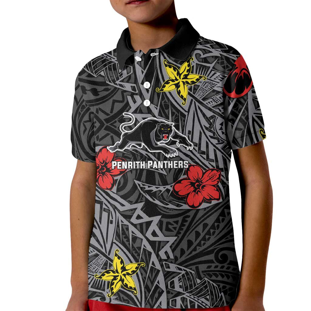 Personalised Penrith Panthers Kid Polo Shirt Polynesian Tribal Pattern With Rugby Panther Mascot Art
