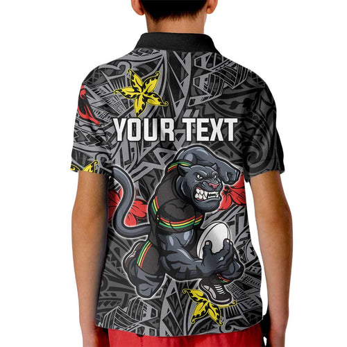 Personalised Penrith Panthers Kid Polo Shirt Polynesian Tribal Pattern With Rugby Panther Mascot Art