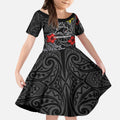 Personalised Penrith Panthers Kid Short Sleeve Dress Polynesian Tribal Pattern With Rugby Panther Mascot Art