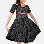 Personalised Penrith Panthers Kid Short Sleeve Dress Polynesian Tribal Pattern With Rugby Panther Mascot Art