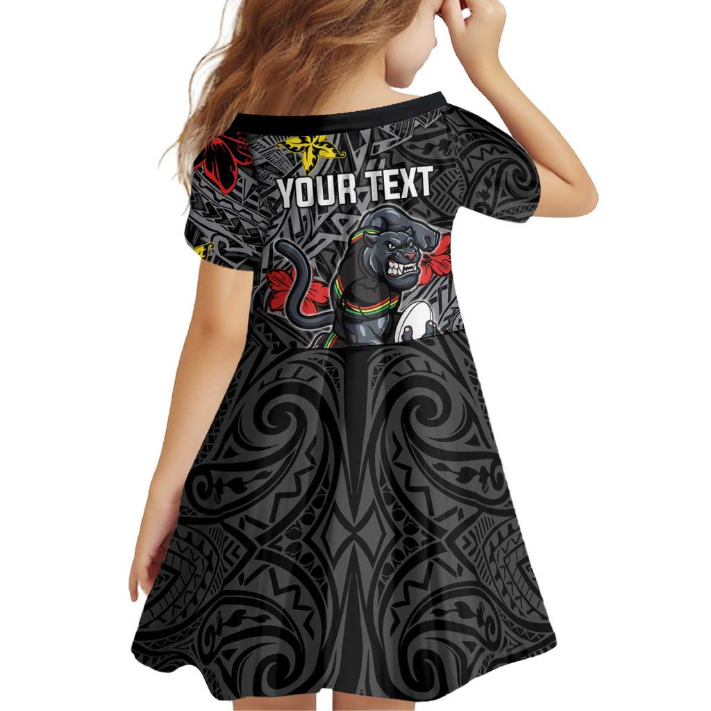 Personalised Penrith Panthers Kid Short Sleeve Dress Polynesian Tribal Pattern With Rugby Panther Mascot Art