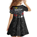 Personalised Penrith Panthers Kid Short Sleeve Dress Polynesian Tribal Pattern With Rugby Panther Mascot Art