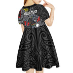 Personalised Penrith Panthers Kid Short Sleeve Dress Polynesian Tribal Pattern With Rugby Panther Mascot Art