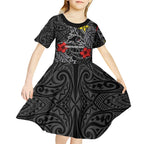 Personalised Penrith Panthers Kid Short Sleeve Dress Polynesian Tribal Pattern With Rugby Panther Mascot Art