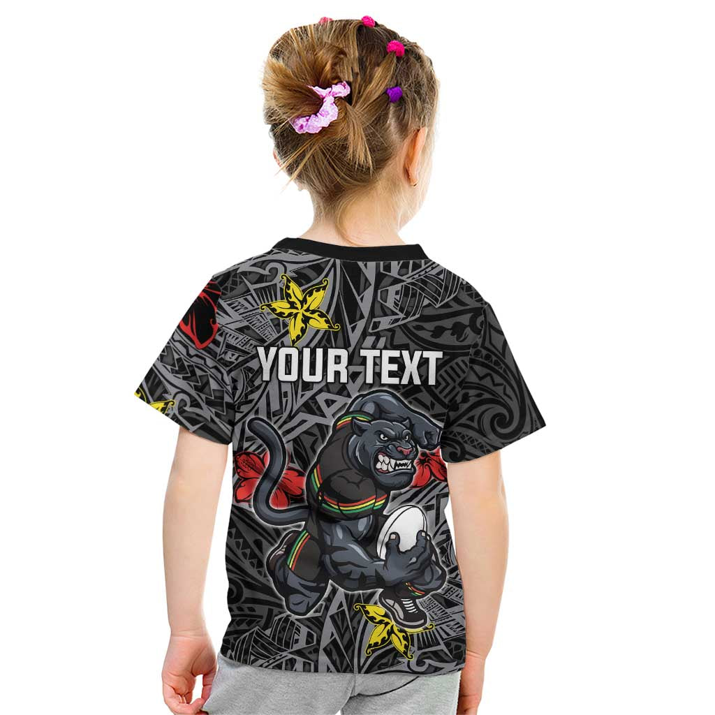Personalised Penrith Panthers Kid T Shirt Polynesian Tribal Pattern With Rugby Panther Mascot Art