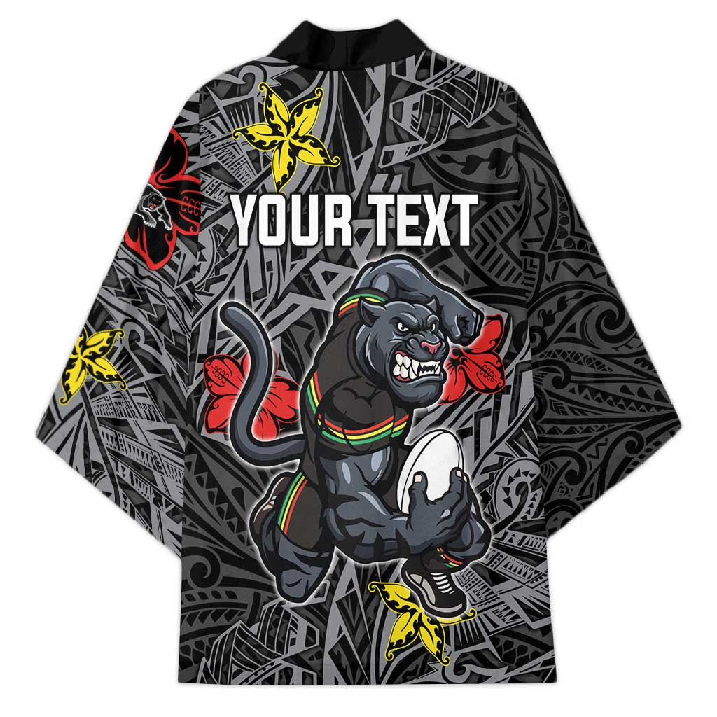Personalised Penrith Panthers Kimono Polynesian Tribal Pattern With Rugby Panther Mascot Art