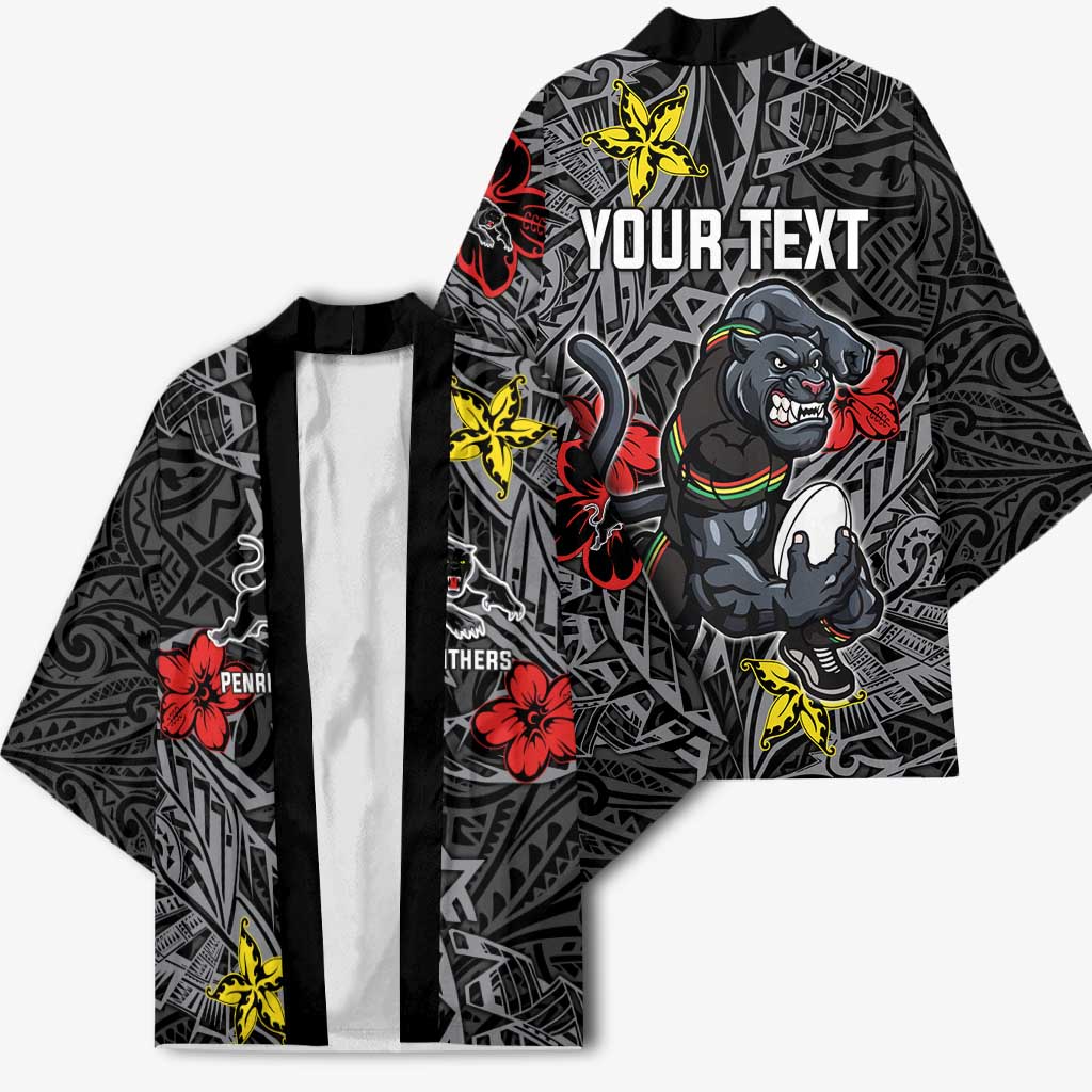 Personalised Penrith Panthers Kimono Polynesian Tribal Pattern With Rugby Panther Mascot Art