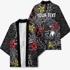 Personalised Penrith Panthers Kimono Polynesian Tribal Pattern With Rugby Panther Mascot Art
