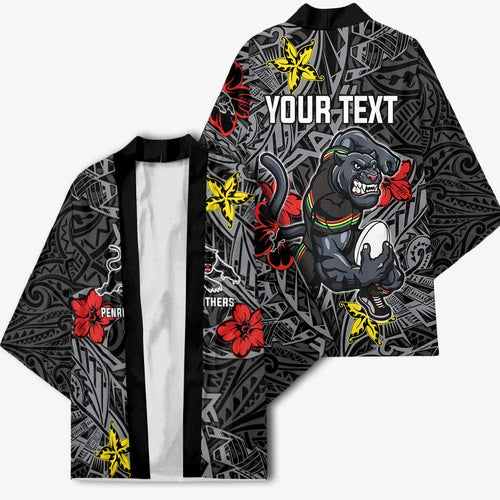 Personalised Penrith Panthers Kimono Polynesian Tribal Pattern With Rugby Panther Mascot Art