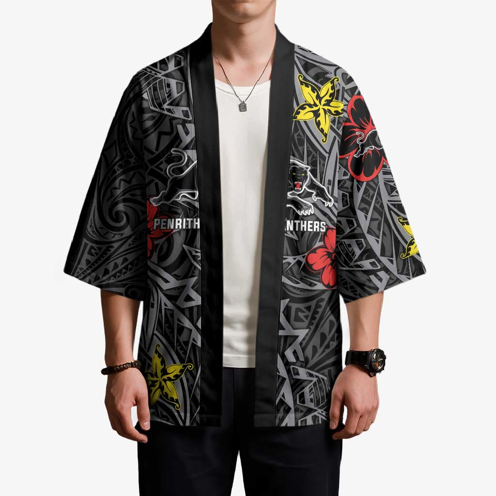 Personalised Penrith Panthers Kimono Polynesian Tribal Pattern With Rugby Panther Mascot Art