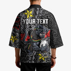 Personalised Penrith Panthers Kimono Polynesian Tribal Pattern With Rugby Panther Mascot Art