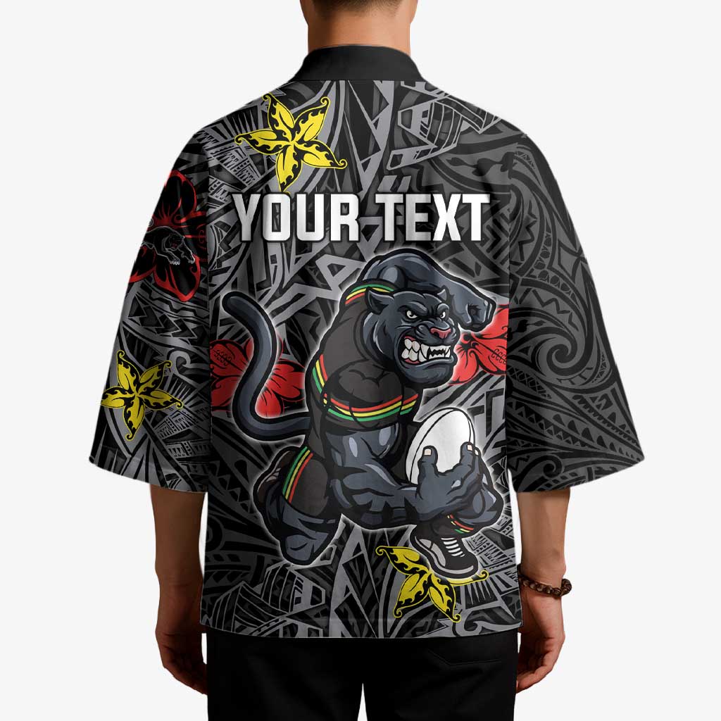 Personalised Penrith Panthers Kimono Polynesian Tribal Pattern With Rugby Panther Mascot Art