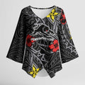 Personalised Penrith Panthers Kimono Sleeve Blouse Polynesian Tribal Pattern With Rugby Panther Mascot Art