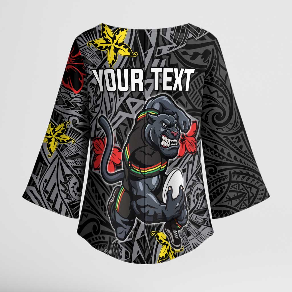 Personalised Penrith Panthers Kimono Sleeve Blouse Polynesian Tribal Pattern With Rugby Panther Mascot Art