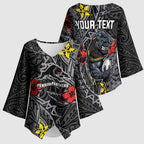 Personalised Penrith Panthers Kimono Sleeve Blouse Polynesian Tribal Pattern With Rugby Panther Mascot Art