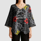 Personalised Penrith Panthers Kimono Sleeve Blouse Polynesian Tribal Pattern With Rugby Panther Mascot Art