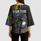 Personalised Penrith Panthers Kimono Sleeve Blouse Polynesian Tribal Pattern With Rugby Panther Mascot Art