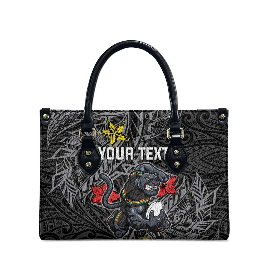 Personalised Penrith Panthers Leather Bag Polynesian Tribal Pattern With Rugby Panther Mascot Art