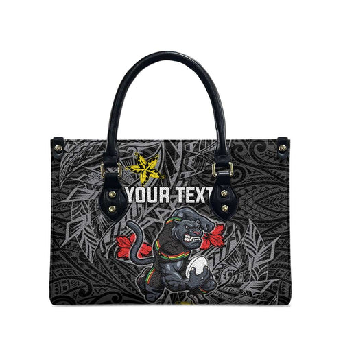 Personalised Penrith Panthers Leather Bag Polynesian Tribal Pattern With Rugby Panther Mascot Art