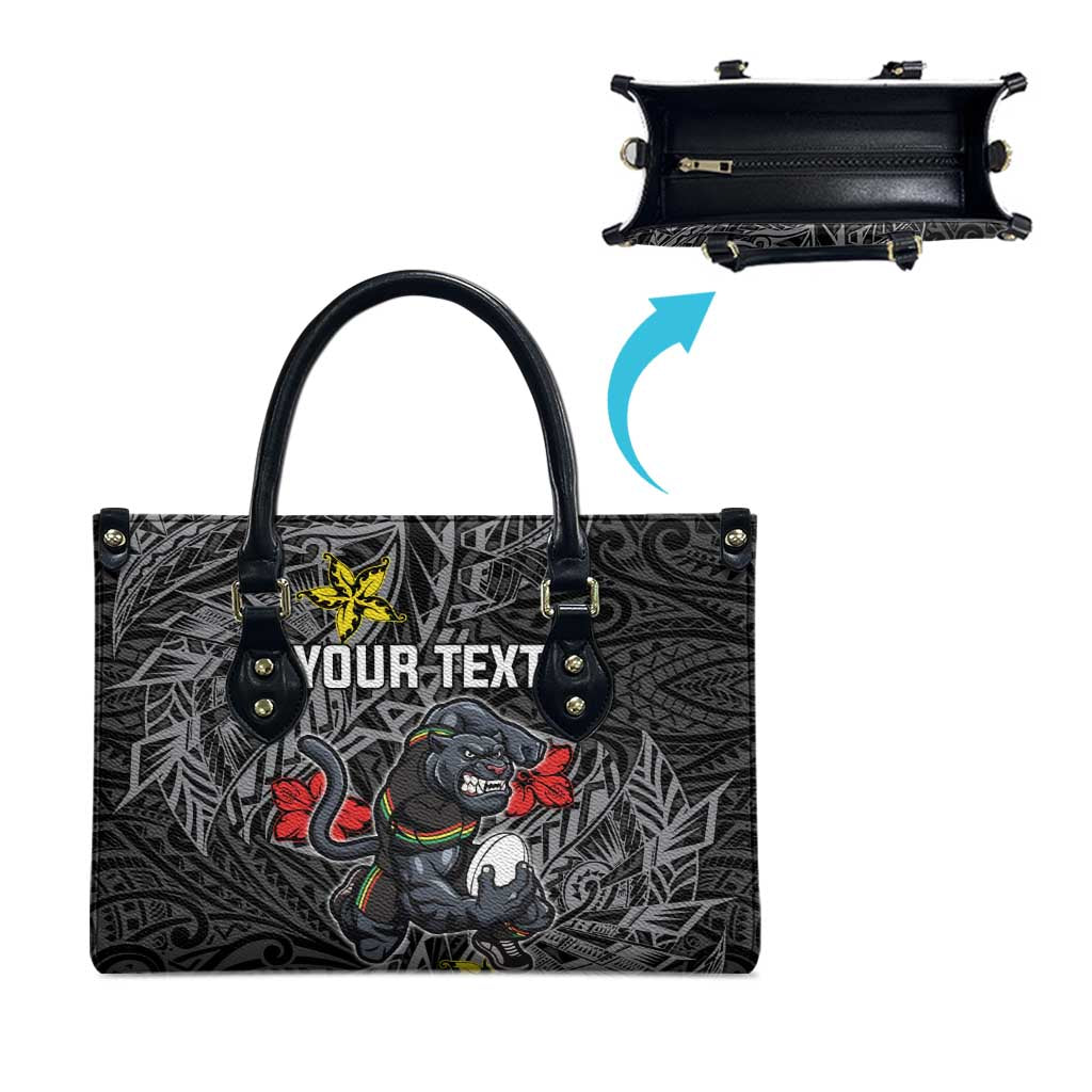 Personalised Penrith Panthers Leather Bag Polynesian Tribal Pattern With Rugby Panther Mascot Art