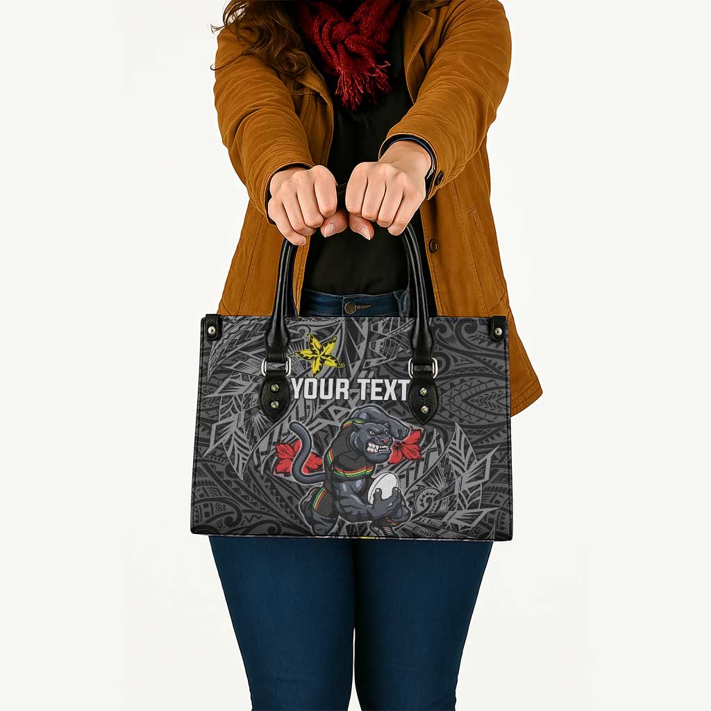 Personalised Penrith Panthers Leather Bag Polynesian Tribal Pattern With Rugby Panther Mascot Art