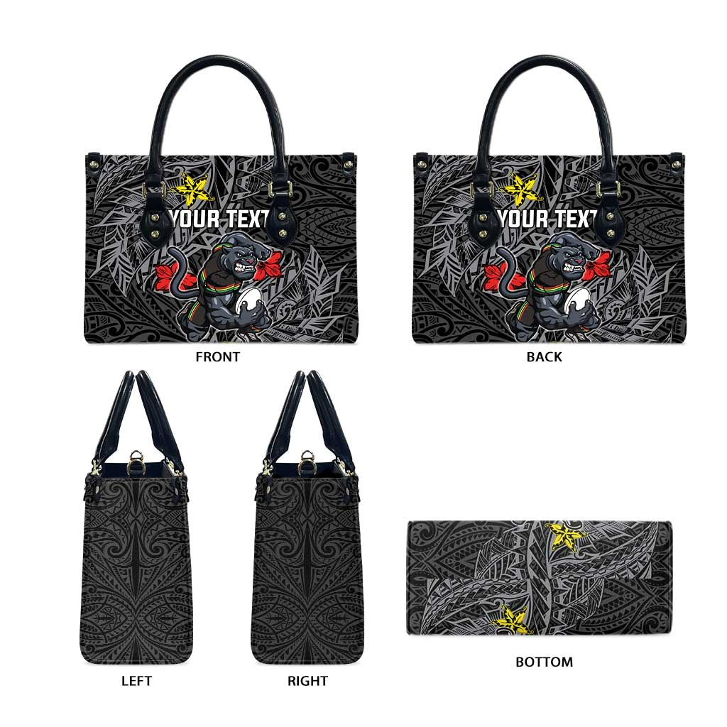 Personalised Penrith Panthers Leather Bag Polynesian Tribal Pattern With Rugby Panther Mascot Art
