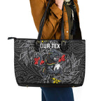 Personalised Penrith Panthers Leather Tote Bag Polynesian Tribal Pattern With Rugby Panther Mascot Art