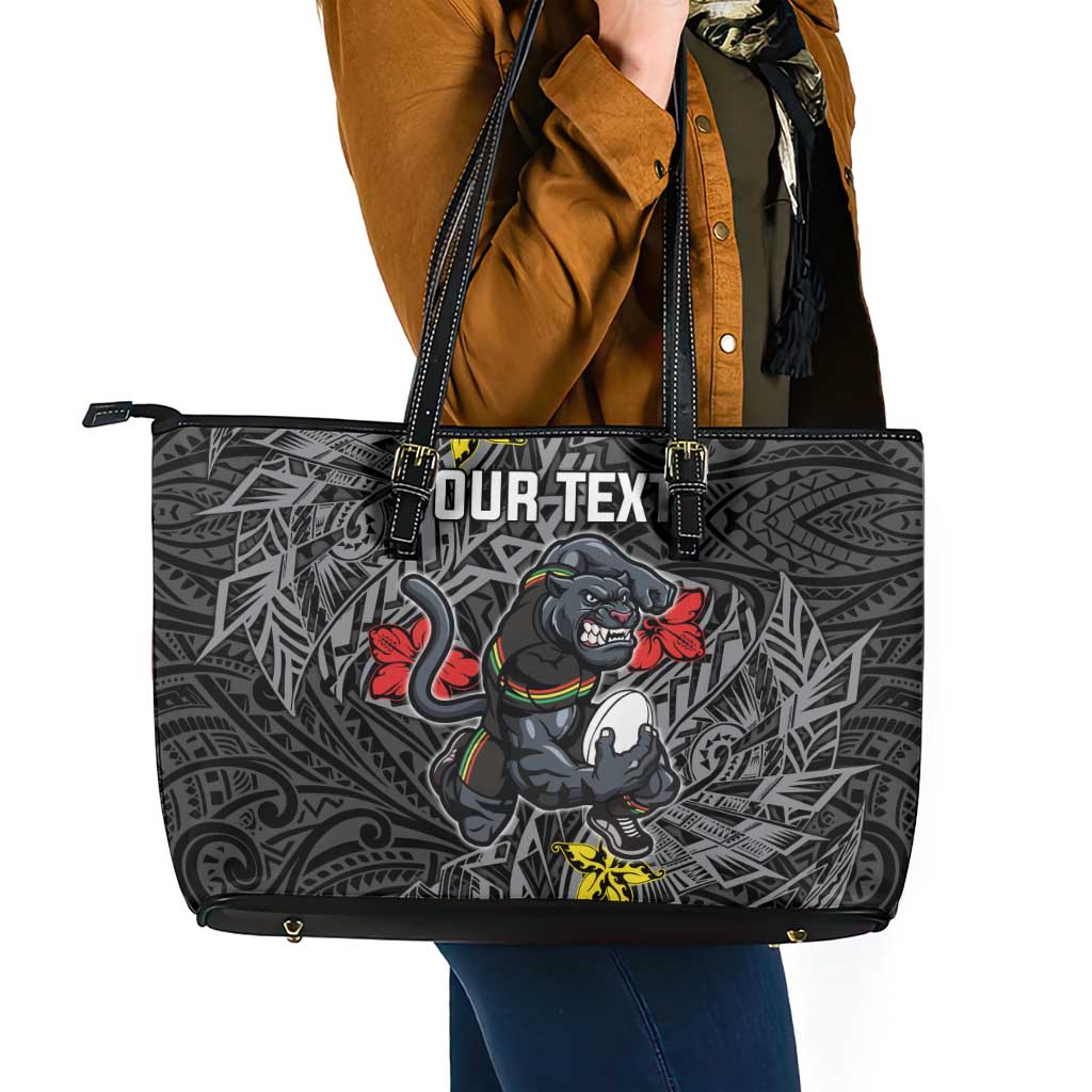 Personalised Penrith Panthers Leather Tote Bag Polynesian Tribal Pattern With Rugby Panther Mascot Art