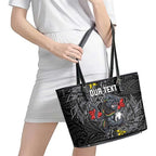 Personalised Penrith Panthers Leather Tote Bag Polynesian Tribal Pattern With Rugby Panther Mascot Art