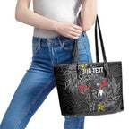 Personalised Penrith Panthers Leather Tote Bag Polynesian Tribal Pattern With Rugby Panther Mascot Art