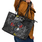 Personalised Penrith Panthers Leather Tote Bag Polynesian Tribal Pattern With Rugby Panther Mascot Art