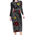 Personalised Penrith Panthers Long Sleeve Bodycon Dress Polynesian Tribal Pattern With Rugby Panther Mascot Art