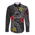 Personalised Penrith Panthers Long Sleeve Button Shirt Polynesian Tribal Pattern With Rugby Panther Mascot Art