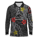Personalised Penrith Panthers Long Sleeve Polo Shirt Polynesian Tribal Pattern With Rugby Panther Mascot Art